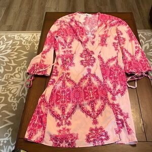 Pink floral boho robe or coverup.  Medium. Lightweight.